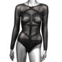 Body erotico donna sexy maniche lunghe nero con brillantini Long Sleeve Bodysuit S/L