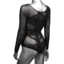 Body erotico donna sexy maniche lunghe nero con brillantini Long Sleeve Bodysuit S/L