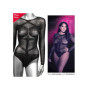 Body donna erotico nero trasparente con brillantini Long Sleeve Bodysuit XL/3XL
