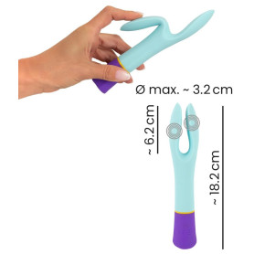 Vibratore doppio vaginale clitoride anale capezzoli perineo in silicone bunt light blue