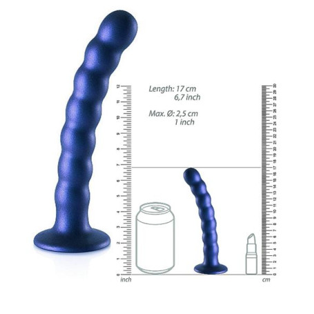 Fallo vaginale piccolo con ventosa a sfere in silicone Beaded G-Spot Dildo 16,5 cm Metallic Blue