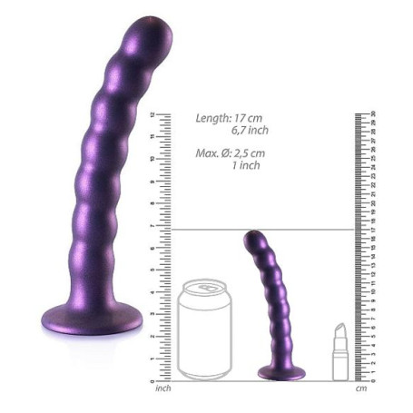 Fallo vaginale a sfere piccolo con ventosa in silicone Beaded G-Spot Dildo 16,5 cm Metallic Purple