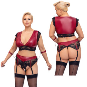 Completo intimo donna bondage con pizzo e reggicalze sexy reggiseno tanga aperto