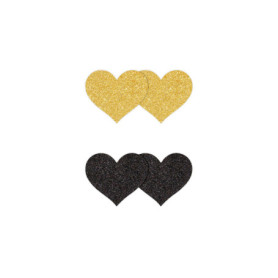 Copricapezzoli a forma di cuore Pasties Glitter Hearts 2 Pair black & gold
