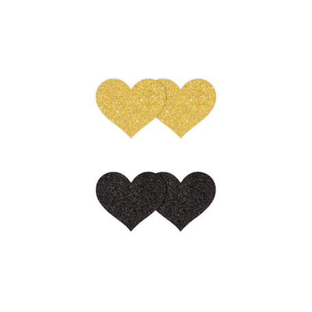 Copricapezzoli a forma di cuore Pasties Glitter Hearts 2 Pair black & gold