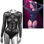 Body erotico donna sexy maniche lunghe nero con brillantini Long Sleeve Bodysuit S/L