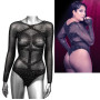 Body donna erotico nero trasparente con brillantini Long Sleeve Bodysuit XL/3XL