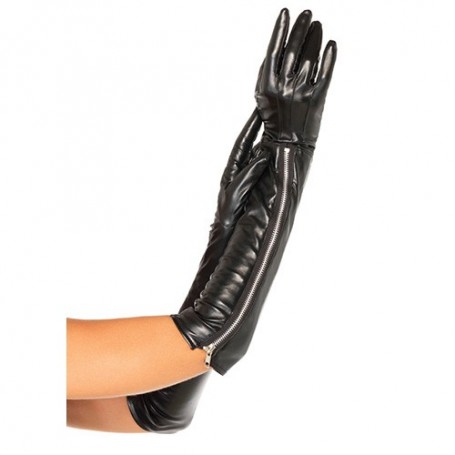 GUANTI FAUX LEATHER ZIPPER GLOVES BLACK