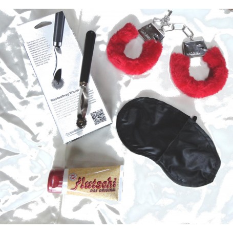 Kit  bondage manette mascherina lubrificate e rotella di Wartenberg