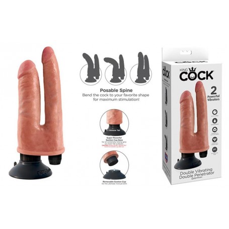 Vibratore Realistico doppio King Cock vibrating con ventosa clear