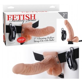 Vibratore strap-on cavo fetish fantasy series 7 vibrating hollow strap on with balls flesh