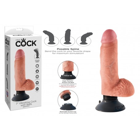 Vibratore Realistico King Cock 7 vibrating con ventosa whit Balls clear