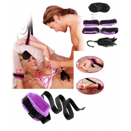 Kit fetish fantasy manette polsini maschera bondage piuma e candele