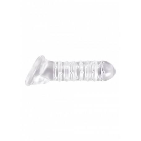 Guaina fallica prolunga per pene realistica ribbed sleeve trasparente