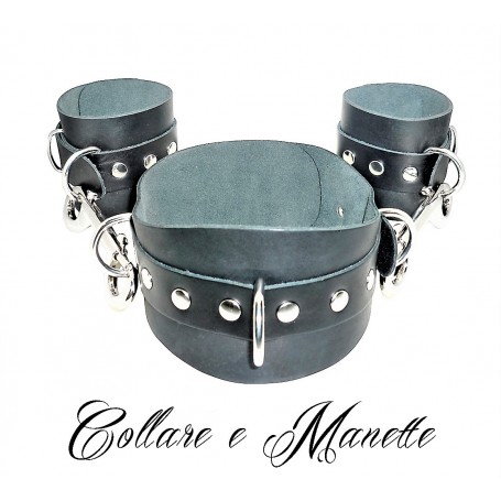 Collare costrittivo bondage fetish con manette  in vera pelle made in italy