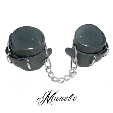 Manette bondage fetish costrittivo in vera pelle con catena 13 cm