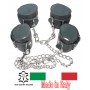 Cavigliere Manette bondage fetish costrittivo in vera pelle unite da catena e ganci