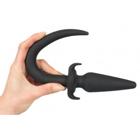 Plug fallo anale doppio in silicone dildo nero con coda pet play black