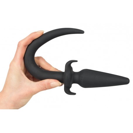 Plug fallo anale doppio in silicone dildo nero con coda pet play black