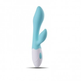 Vibratore rabbit doppio realistico fallo vibrante vaginale blu stimolatore per clitoride ricaricabile