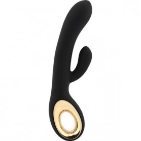 Vibratore rabbit nero doppio con stimolatore clitoride in silicone e ricaricabile dildo vibrante