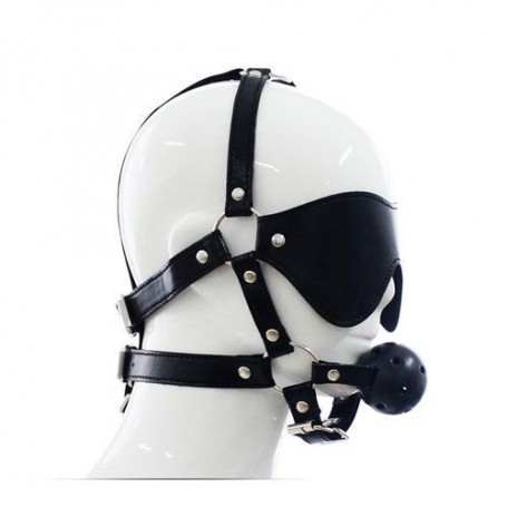 Imbracatura per viso con maschera per occhi e morso total head harness restraint black