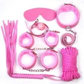 Bondage kit sexy fetish manette corda cavigliere frusta e collare rosa