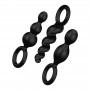 set kit plug fallo anale 3 pz dildo in silicone nero satisfyer butt plugs black