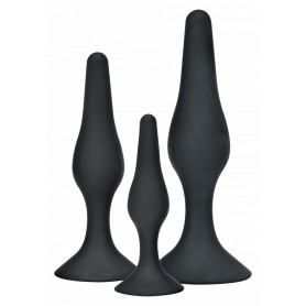 kit set fallo anale plug nero in silicone con dildo con ventosa black curvy anal play