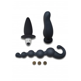 kit anale dildo vibratore fallo con ventosa realistico in silicone nero set anal black