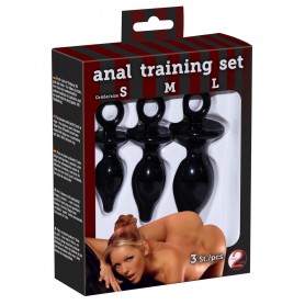 kit plug anale trio dildo nero piccolo medio grande anal plug black con anello
