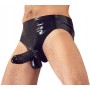 slip con pene e manicotto testicoli mutande con dildo in  lattice black