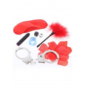 set gioco intimo manette frustino anello fallico maschera vibratore rosso sexy