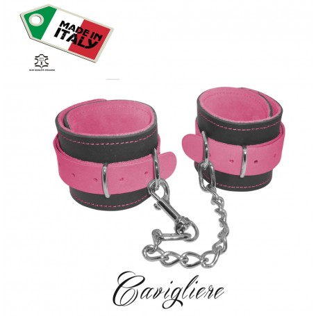 cavigliere costrittivo in vera pelle cuoio nero e rosa bondage restriant professionale