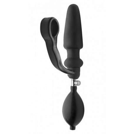 Plug fallo anale gonfiabile dildo anale con anello fallico indossabile nero in lattice