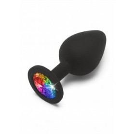 plug anale in silicone morbido nero con gioiello colorato anal per uomo e donna