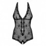 Body nero in pizzo a fiore con aperture intime e bottoncini in perla sexy black