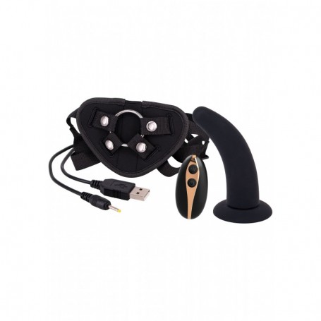 vibratore in silicone nero strap on con telecomando e ventosa indossabile black