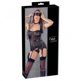 corpetto bondage black intimo donna sexy nero con perizoma e manette sensuale