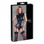 body donna sexy con apertura nero con pizzo simil pelle con pettorina e manette