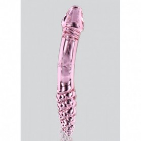 Fallo doppio in vetro rosa trasparente dildo vaginale anale realistico glass