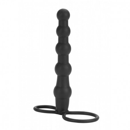Fallo indossabile in silicone dildo anale a sfere sex toy nero con anello fallico