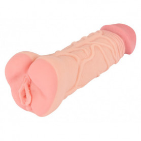 Masturbatore maschile realistico vagina finta 2 in 1 pene finto indossabile sexy