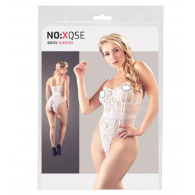 Body intimo donna a rete ed inserti in pizzo con apertura intima bodystocking