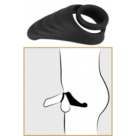 Anello fallico doppio stimolatore perineo in silicone cock ring ritardante nero