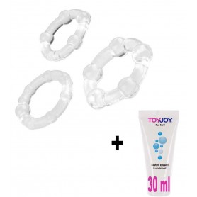 Kit sex toys con anello fallico 3 pz contro eiaculazione precoce pene + lubrificante 30 ml