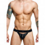 Perizoma uomo sospensorio in ecopelle slip nero jockstrap intimo sexy maschile