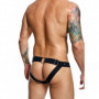 Perizoma uomo sospensorio in ecopelle slip nero jockstrap intimo sexy maschile