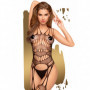 Catsuit bodytstocking con reggicalze tutina nera a rete lingerie erotico donna