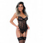 Guepiere con tanga corsetto in pizzo nero con reggicalze lingerie erotica donna